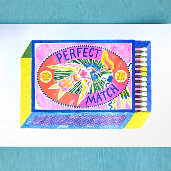 Perfect Match - Risograph Print. - Matchbox Artwork.