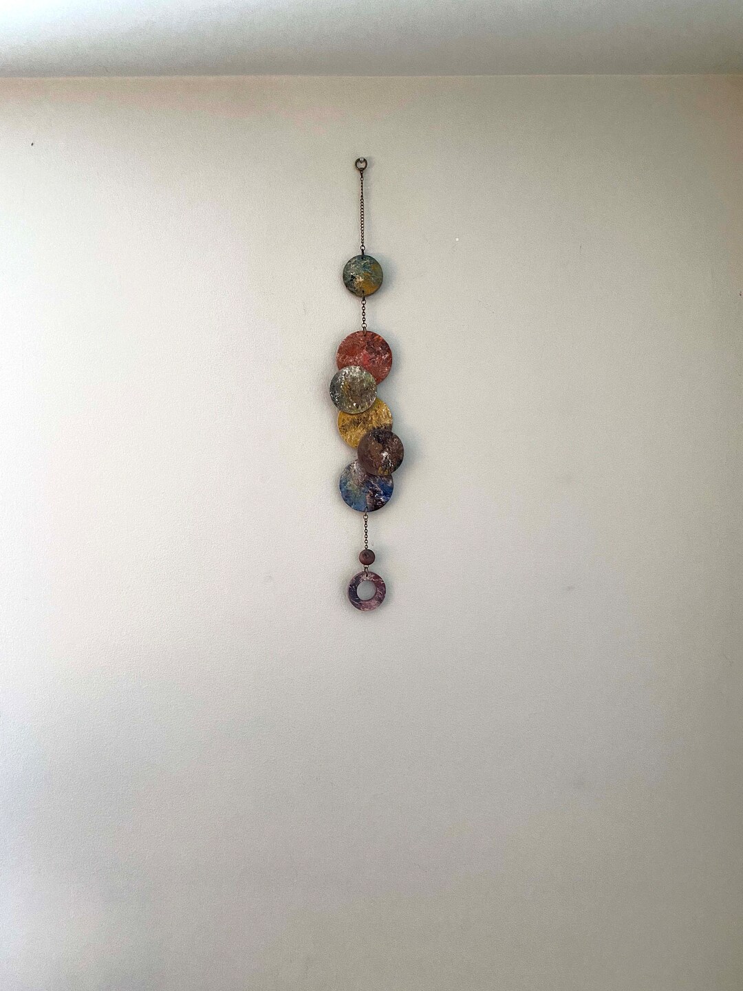 Vertical Wooden Circle Wall Art, Wooden Circle Wall Hanging, Narrow Vertical Wall Art, Vertical