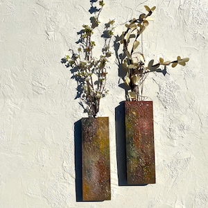 2 Pack Wooden Wall Pocket Vase, Modern Wooden Wall Pocket Vase, Rustic Wooden Wall Hanging Pocket Vase, Earthy Tones Wooden Pocket Wall Vase