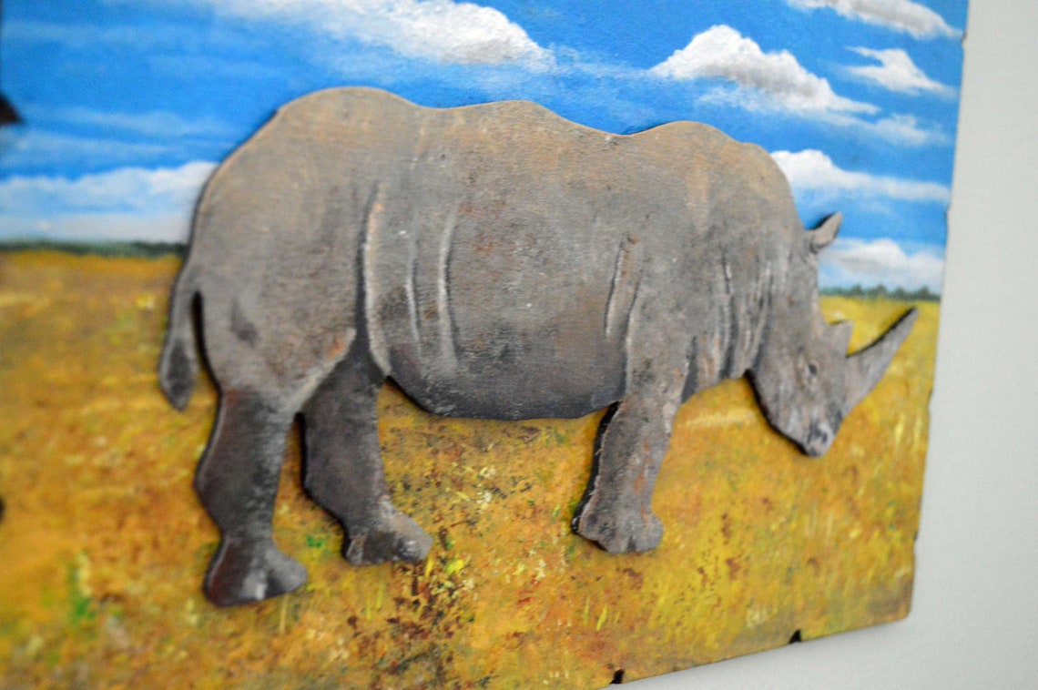 Rhino Hanging Wall Art Decor Wooden Acrylic Rhino Painting on Etsy