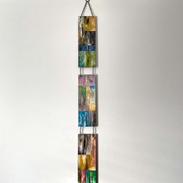 Vertical Hanging Original Abstract Wall Art, Modern Wall Art Decor, Wood Panel Wall Art, Earth Tones Art, Narrow Wall Art Painting, Tall Art