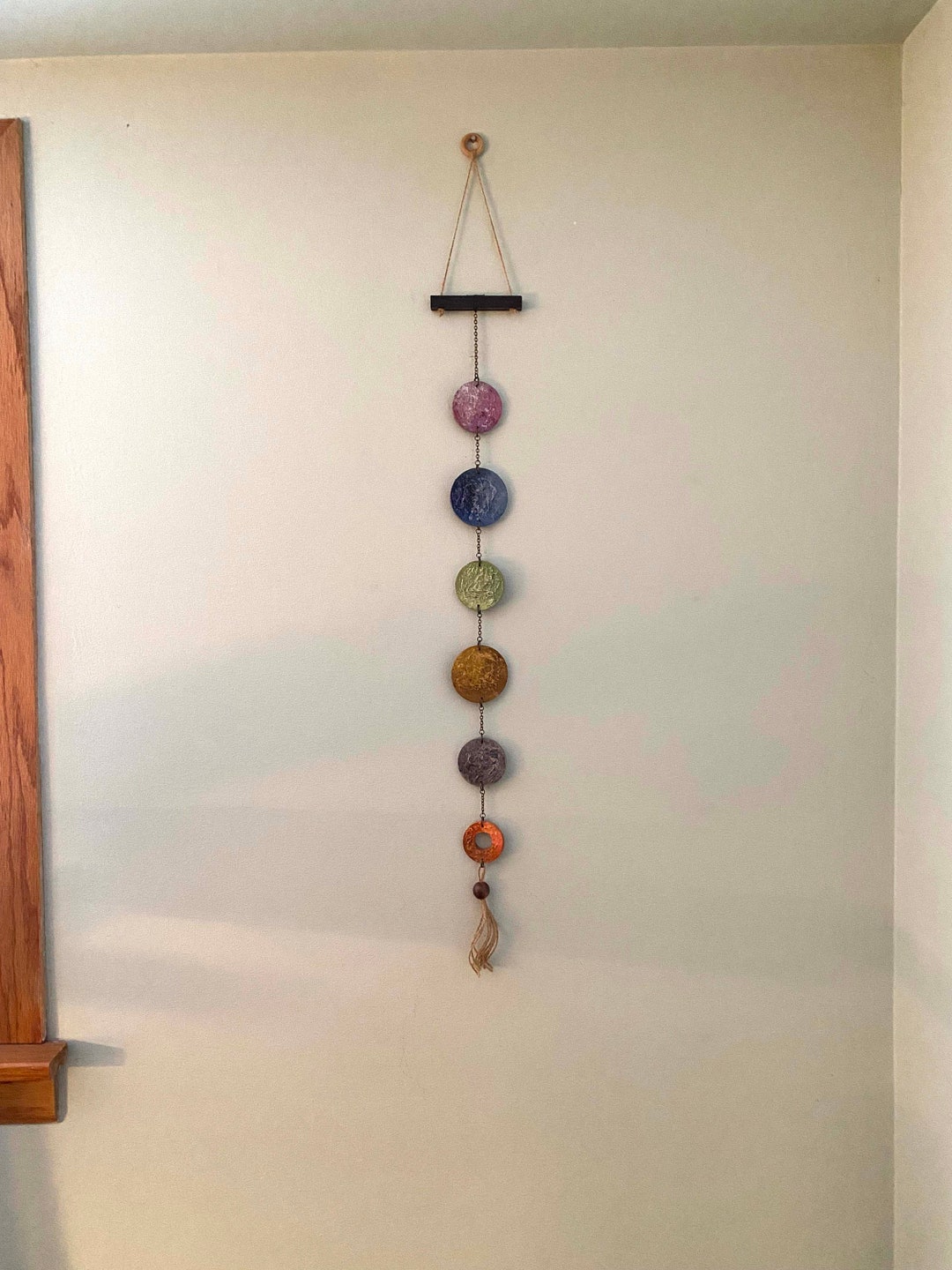 Vertical Wooden Circle Wall Art, Wooden Circle Wall Hanging, Narrow Vertical Wall Art, Vertical