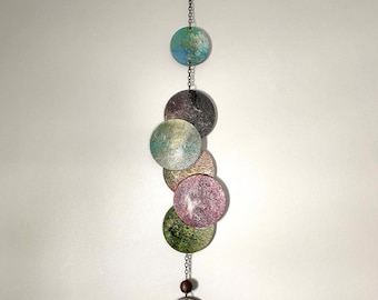 Vertical Wooden Circle Wall Art, Wooden Circle Wall Hanging, Narrow Vertical Wall Art, Earthy Neutrals Decor, Vertically Hanging Modern Art