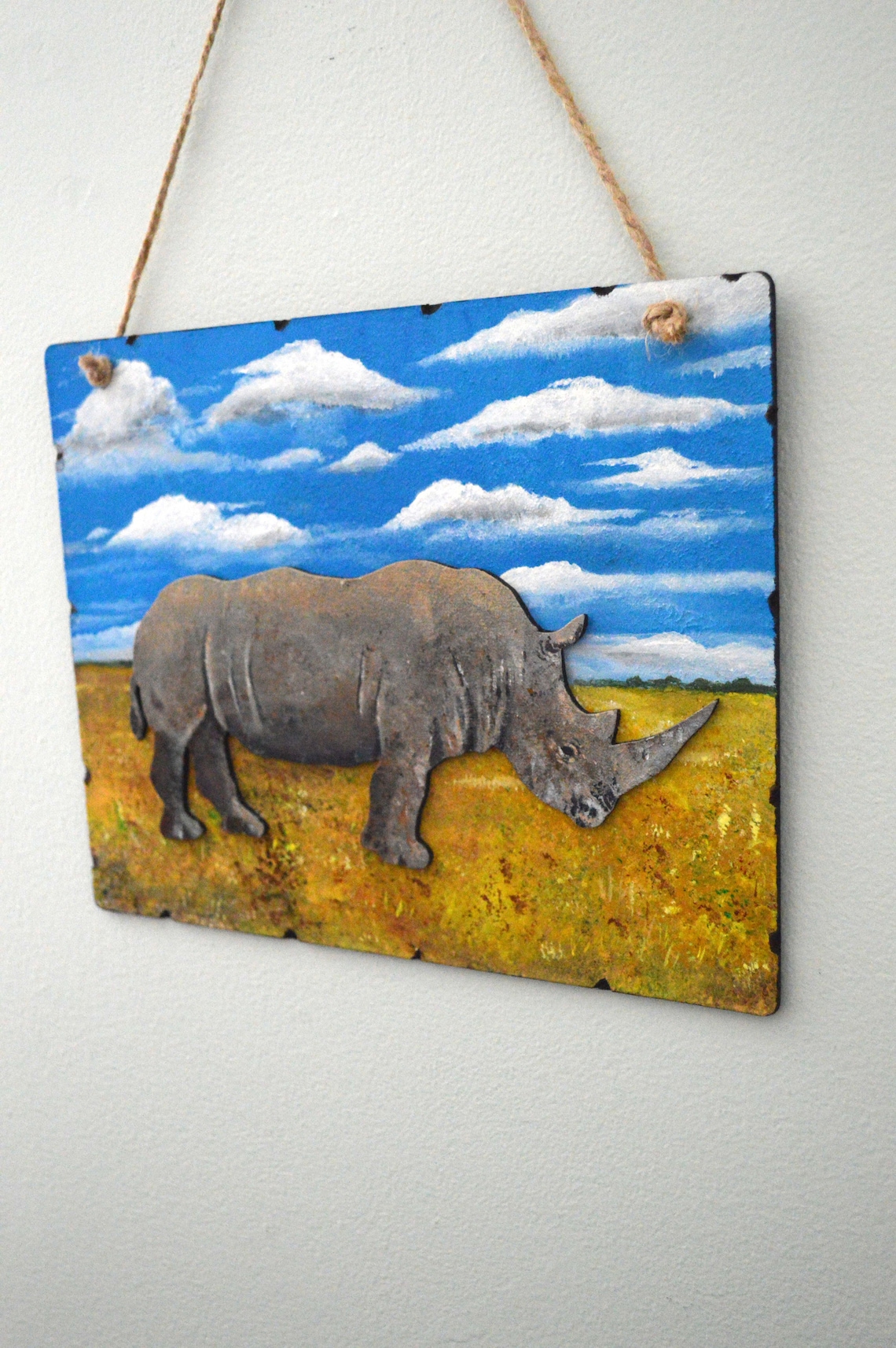 Rhino Hanging Wall Art Decor Wooden Acrylic Rhino Painting on Etsy