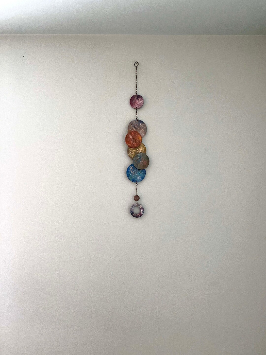 Vertical Wooden Circle Wall Art, Wooden Circle Wall Hanging, Narrow