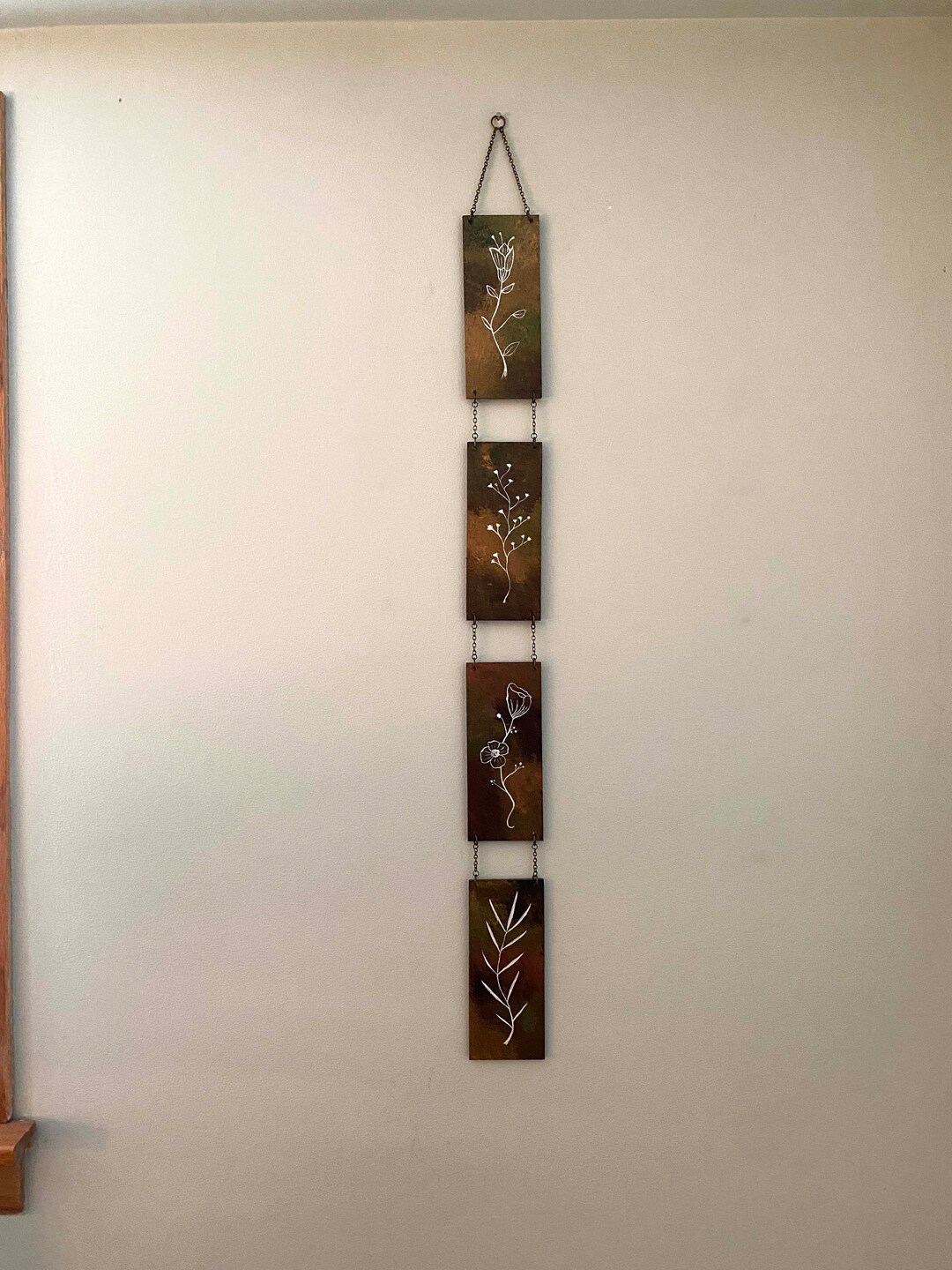 Vertical Wall Art, Vertical Wall Hanging, Narrow Decor, Flower Line Art, Floral Painting ...