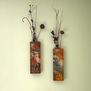2 Pack Wooden Wall Pocket Vase, Modern Wooden Wall Pocket Vase, Rustic Wooden Wall Hanging Pocket Vase, Contemporary Wooden Pocket Wall Vase