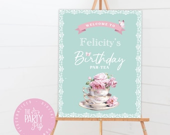 Pastel High Tea Butterfly Welcome Sign Digital Download Custom Tea Party Poster DIY Party Printable Time for Tea Birthday Bridal Shower