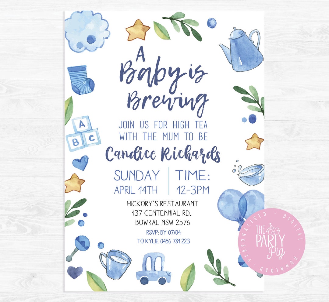 Buy High Tea Baby Shower Baby is Brewing Its A Boy Invitation Digital  Download Custom Online in India