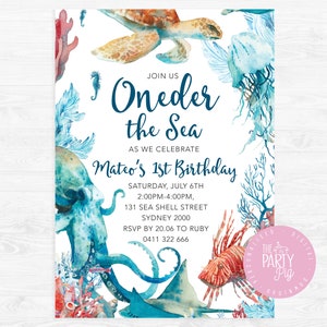 Oneder the Sea First birthday invitation under the sea theme Custom Invite Digital Download Unisex Ocean Party