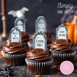 Tombstone Cupcake Toppers, Halloween Gravestone Cupcake toppers, Cemetery Cupcake toppers, Halloween food decor, Grave Digital Download