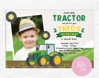 Traktor Geburtstagseinladung Digitaler Download Traktor Geburtstagsparty einladen Traktor einladen Traktor-Party-Einladung Foto einladen Bauernhof