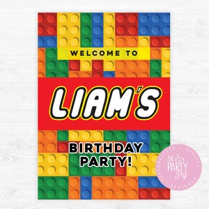 Building Block Birthday Party Welcome Poster , Building Block Welcome ...