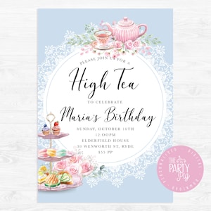 Pastel High Tea Invitation Digital Download Custom Tea Party Invite DIY Party Printable Time for Tea Birthday Bridal Shower