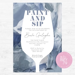 Paint And Sip Birthday/Hens Night/ Bachelorette Party Invitation Party 30th Celebration Digital Personalised Download Custom Invite Unisex