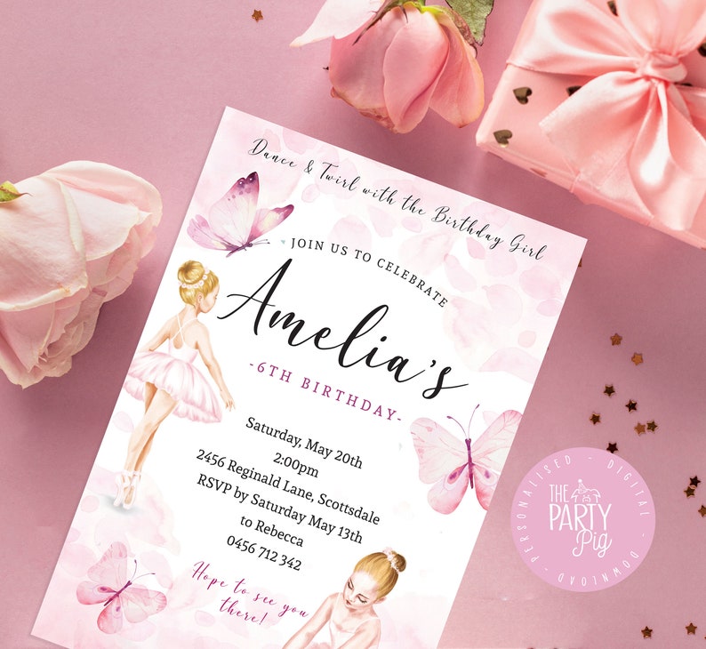 Ballerina Dancing Birthday Party Invitation Custom Ballet Invite ...