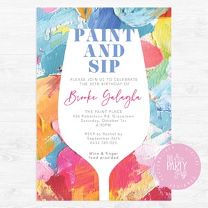 Paint And Sip Birthday/Hens Night/ Bachelorette Party Invitation Party 30th Celebration Digital Personalised Download Custom Invite