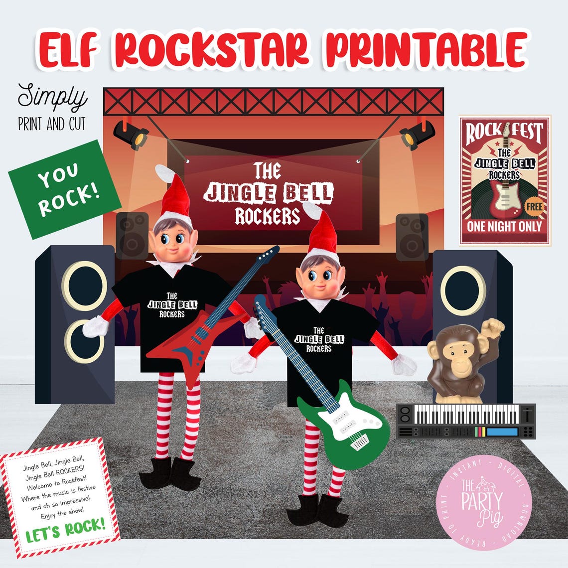 Printable Elf Rock and Roll Concert /rockstar Elf Prop,christmas Elf ...
