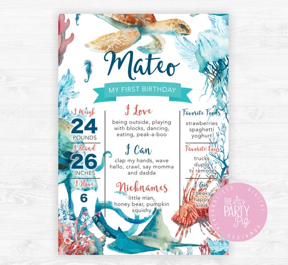 Oneder the Sea / Under the Sea Milestone Board L A1 My First Birthday  Poster Digital Download Custom 