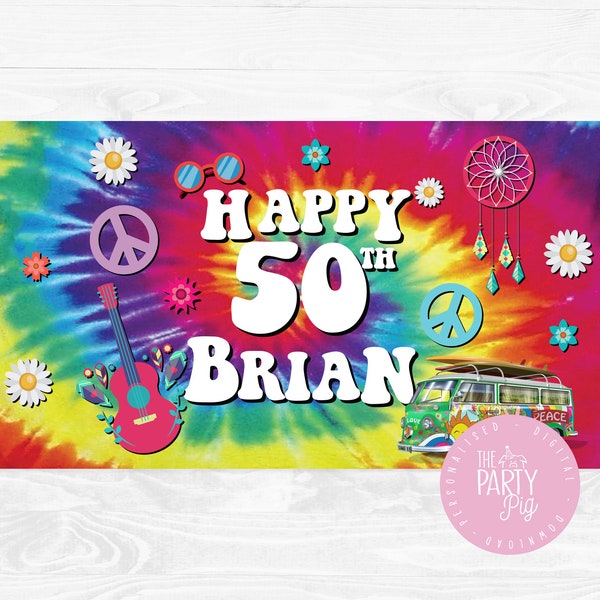 Lets Get Groovy 60s Theme Birthday Hippie Banner Digital Download Custom Unisex