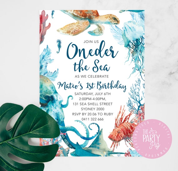 Oneder the Sea First Birthday Invitation Under the Sea Theme Custom Invite  Digital Download Unisex Ocean Party -  Canada