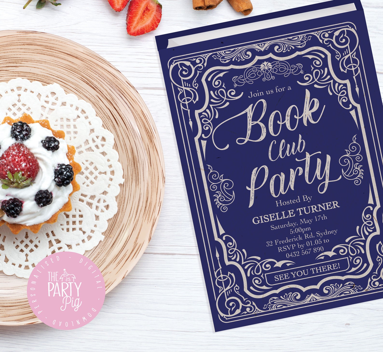 Vintage Book Club Invitation Book Cover Invite Custom Digital Download ...