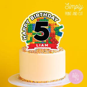 Topper de gâteau de fête d'anniversaire de bloc de construction, dessus de gâteau de blocs de construction, partie de bloc de construction, décoration de gâteau de blocs, téléchargement numérique imprimable