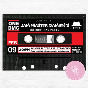 ONE DMC Birthday Invitation One DMC Party 80's Cassette Retro Birthday Invite Custom Digital Download
