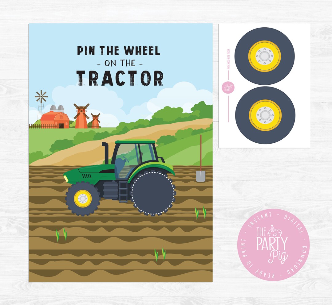 Tractor Party Game Pin the Wheel on the Tractor DIY Party Printable