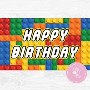 Building Block Backdrop  Birthday Party Happy Birthday Banner Backdrop Digital Download Unisex