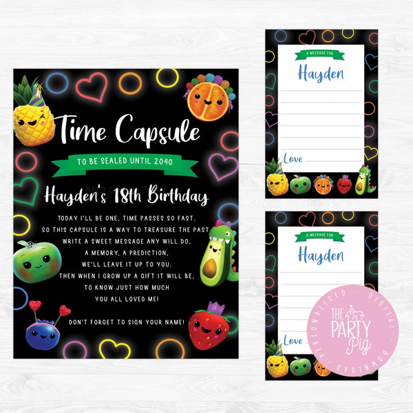 Hey Bear Sensory Time Capsule Cards Dancing Fruit Digital Download Custom DIY Party Decor Hey Bear