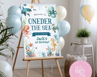 Oneder the Sea First birthday Welcome sign under the sea theme Custom Poster Digital Download Unisex Ocean Party Under the Sea Party Poster