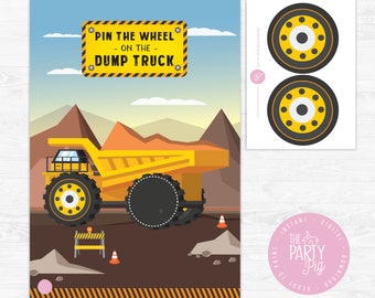 Construction Party Game Pin the Wheel on The Dump Truck DIY Party printable poster Construction Party Print at home game digital download