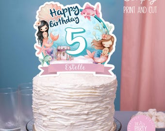 Mermaid Digital Cake Topper, Mermaid Birthday Cake Topper, Mermaid Birthday Cake,Under the Sea Birthday,Mermaid Party Decor,Digital Download