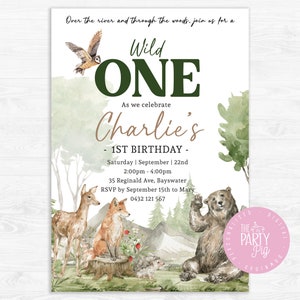 Woodlands Birthday Invitation Wild One Birthday Forest Friends Birthday Party Digital Download Custom Invite