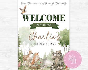 Woodland Animals / Forest Friends Welcome Poster Wild One Birthday l A1 Party Welcome Poster DIY Digital Download Custom