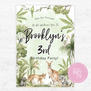 Australian Animal Birthday Welcome Sign Poster Digital Download Australian Animal Birthday Party Native Aussie Animals Hop on Over Koala