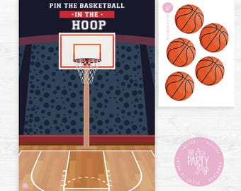 Basketball Party Game, Pin the Basketball in the Hoop, DIY Party printable poster, Basketball Party, Print at home game digital download