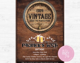 Aged to Perfection Invitation, Beer Barrel Invitation, Beer Invitation, Mens Birthday Invite, Pub Invitation, Bar Invitation, Brewing Party