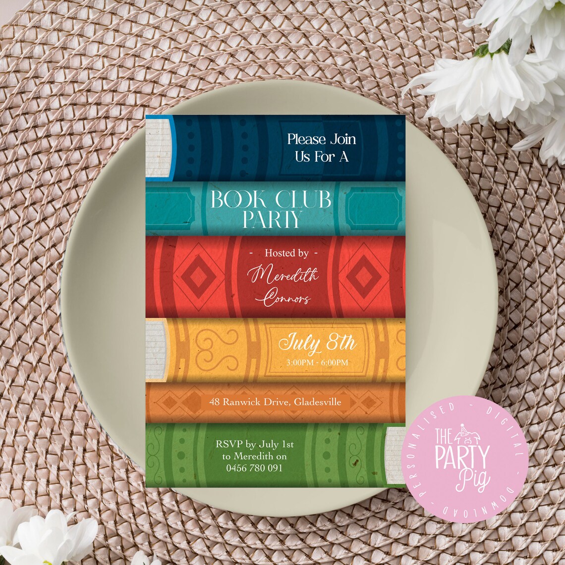 Book Club Invitation Vintage Book Cover Invite Custom Digital Download ...