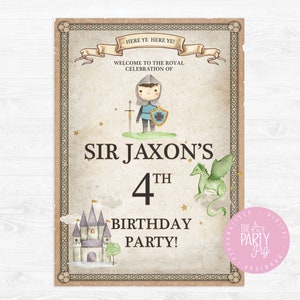 Medieval Knights and Dragons Birthday Party Welcome Sign Digital Download Custom Design