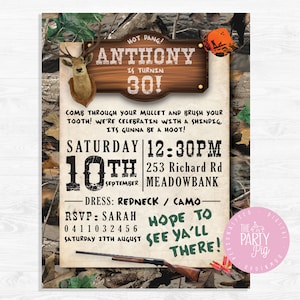 Redneck Hunting HillBilly Party Invitation, Redneck birthday invite, hillbilly party, hunting birthday, hunting invitation, Digital Download