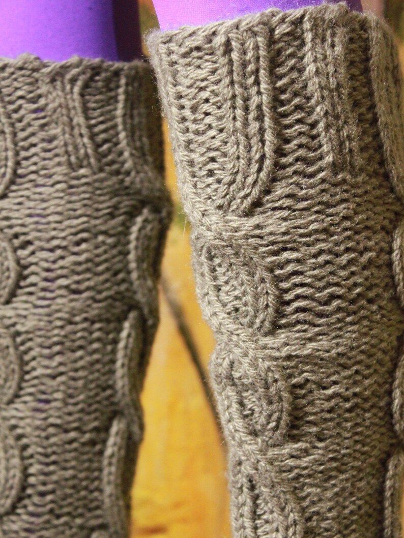 Hand Knit Plus Size Leg Warmers Wool Boho Chunky Socks Aran Etsy