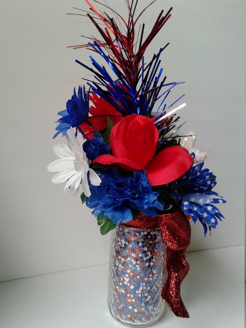 Silk Flower Bouquet Patriotic Flowers Red White Blue Wedding Flowers ...