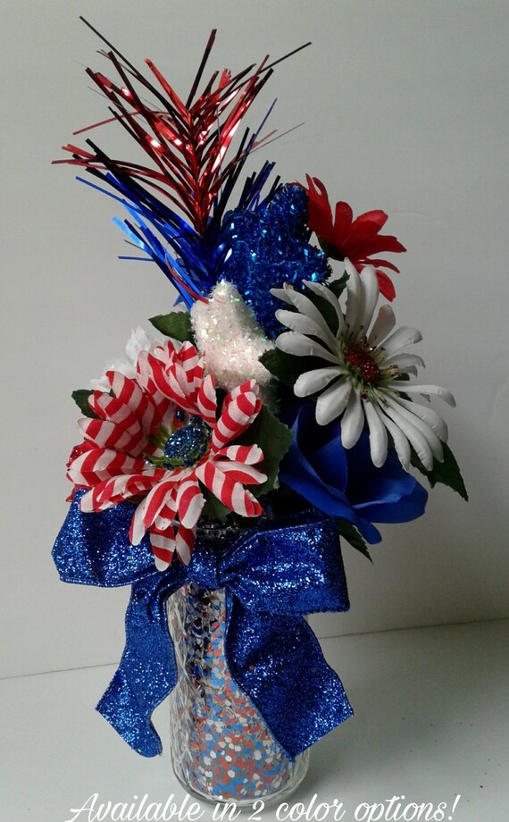 Silk Flower Bouquet Patriotic Flowers Red White Blue Wedding - Etsy