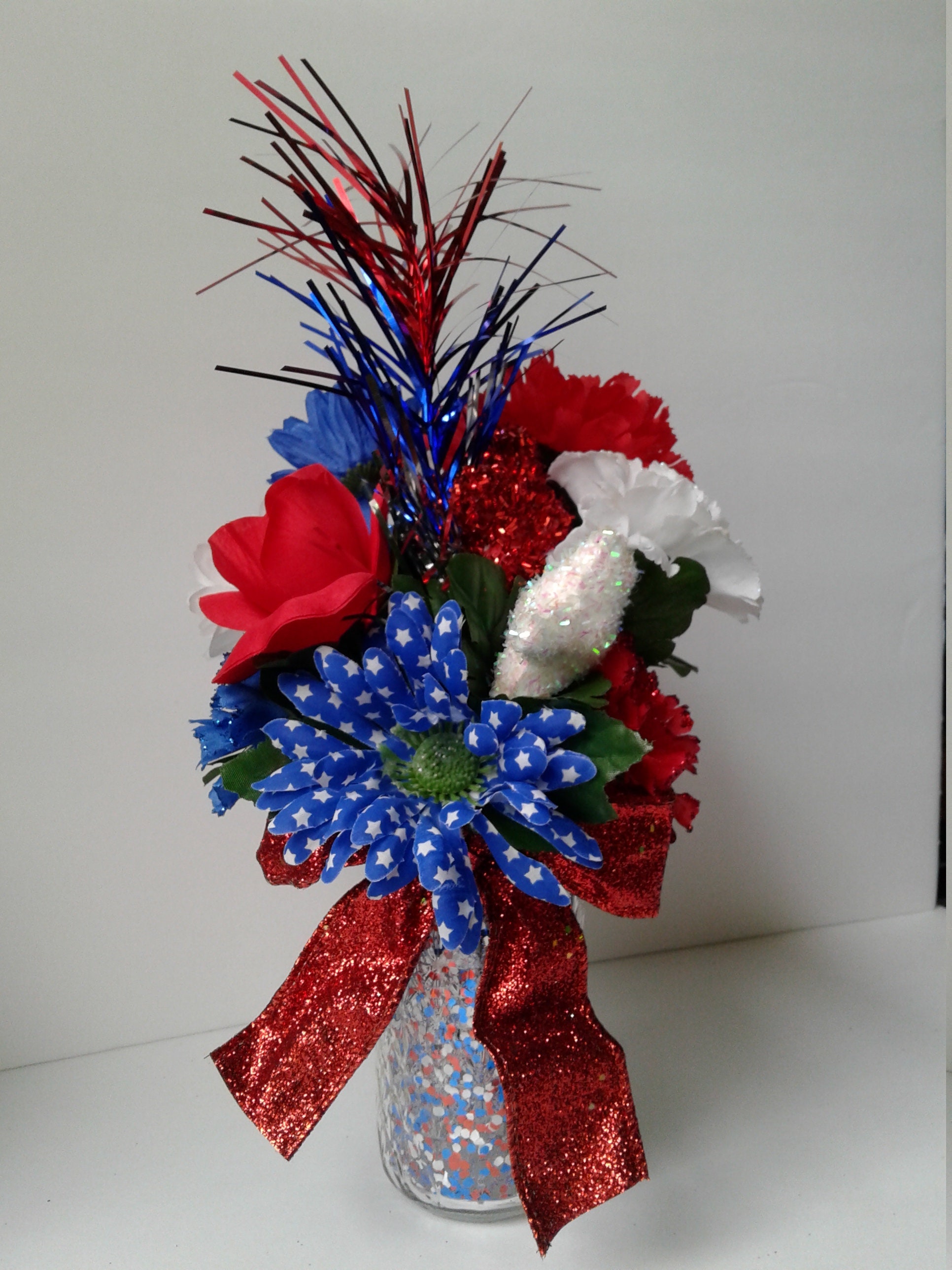 Silk Flower Bouquet Patriotic Flowers Red White Blue Wedding Flowers ...