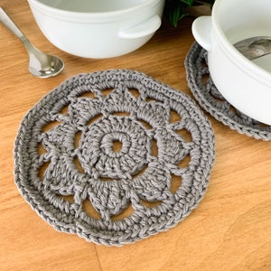 Gray Cotton Trivet. Small Hot Pads. Crock Hot Pad. Set of 2