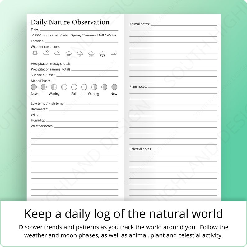 An Observation Log Of My Fiance Daily Nature Observation Log Insert for Standard TN 1 | Etsy