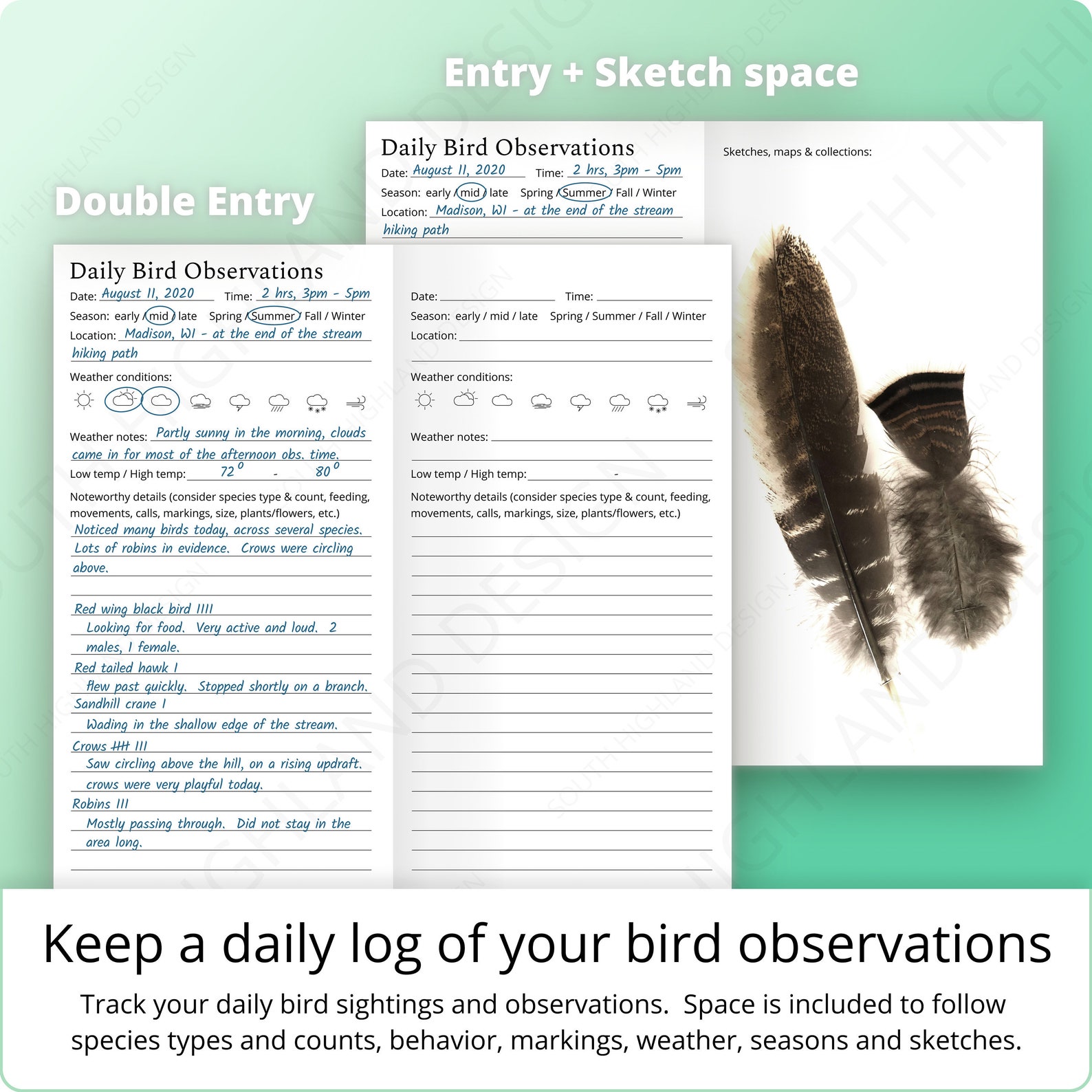 Daily Bird Observation Notes Log Insert for Standard TN 1 - Etsy