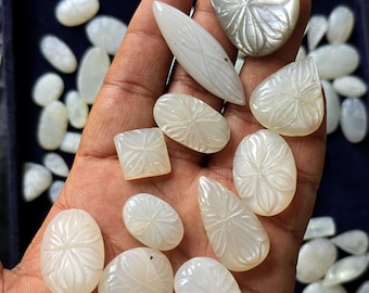 White Moonstone, Natural White Moonstone Carving, Carving Moonstone, Carved White Moonstone Lot Wholesale lot for making jewelry loose stone